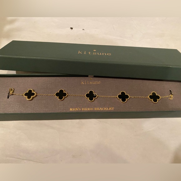 Men’s Maison KITSUNE 5-motif black +gold frame Clover Alhambra Bracelet - Picture 2 of 5